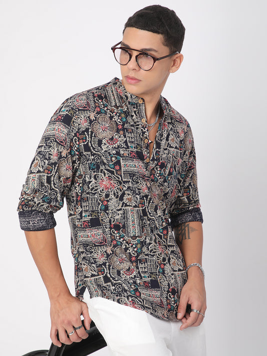 Artistic Multicolour Foil Printed Kurta