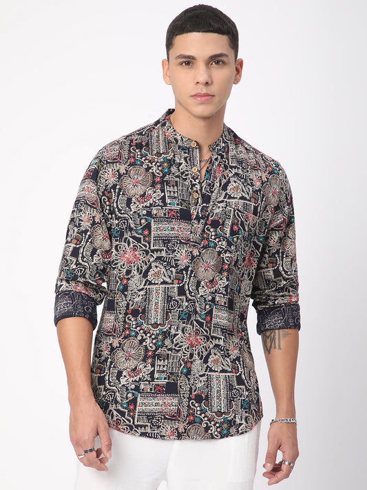 Artistic Multicolour Foil Printed Kurta