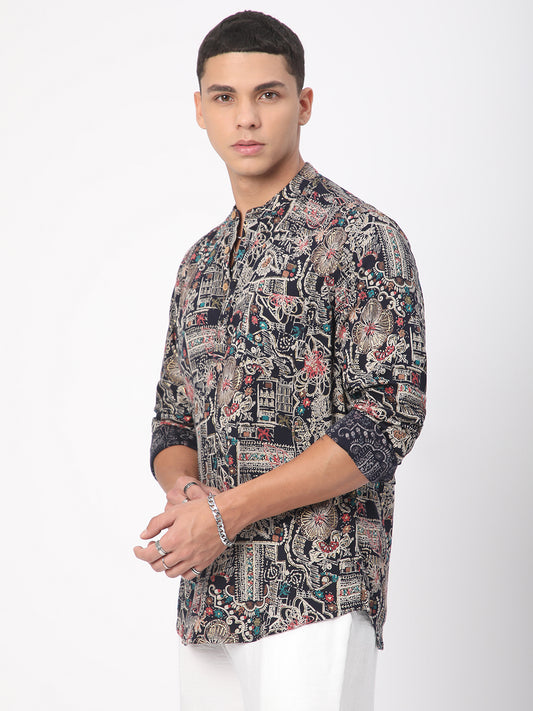 Artistic Multicolour Foil Printed Kurta