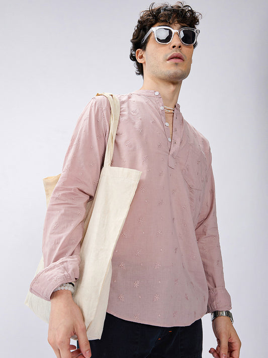 Minimalist Crayola Peach Floral Embroidered Kurta