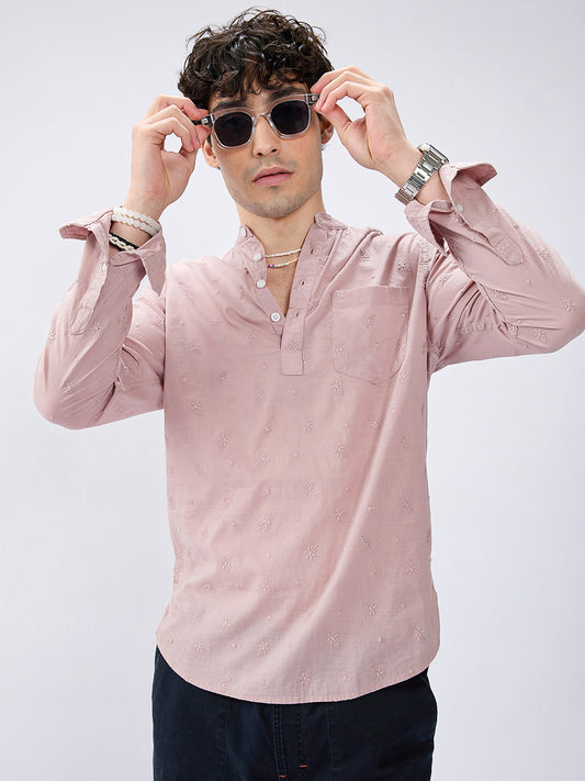Minimalist Crayola Peach Floral Embroidered Kurta