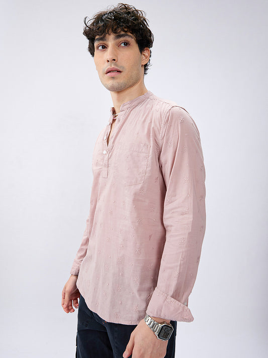 Minimalist Crayola Peach Floral Embroidered Kurta