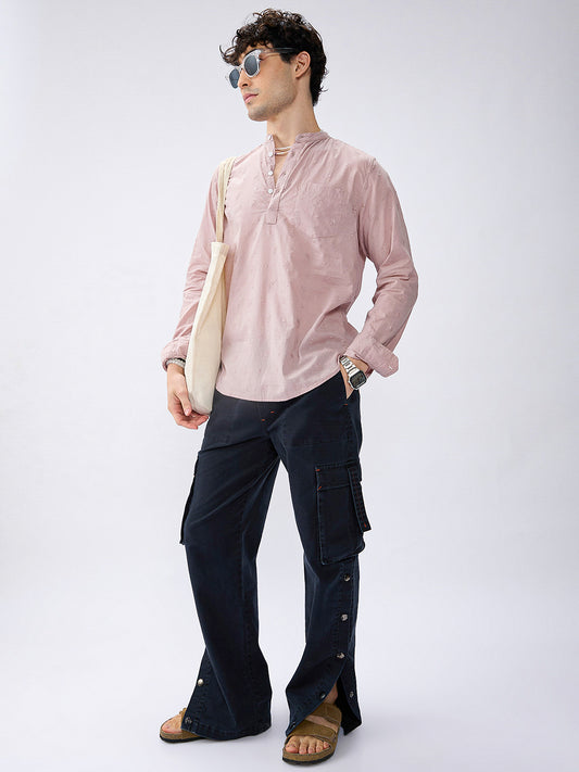 Minimalist Crayola Peach Floral Embroidered Kurta