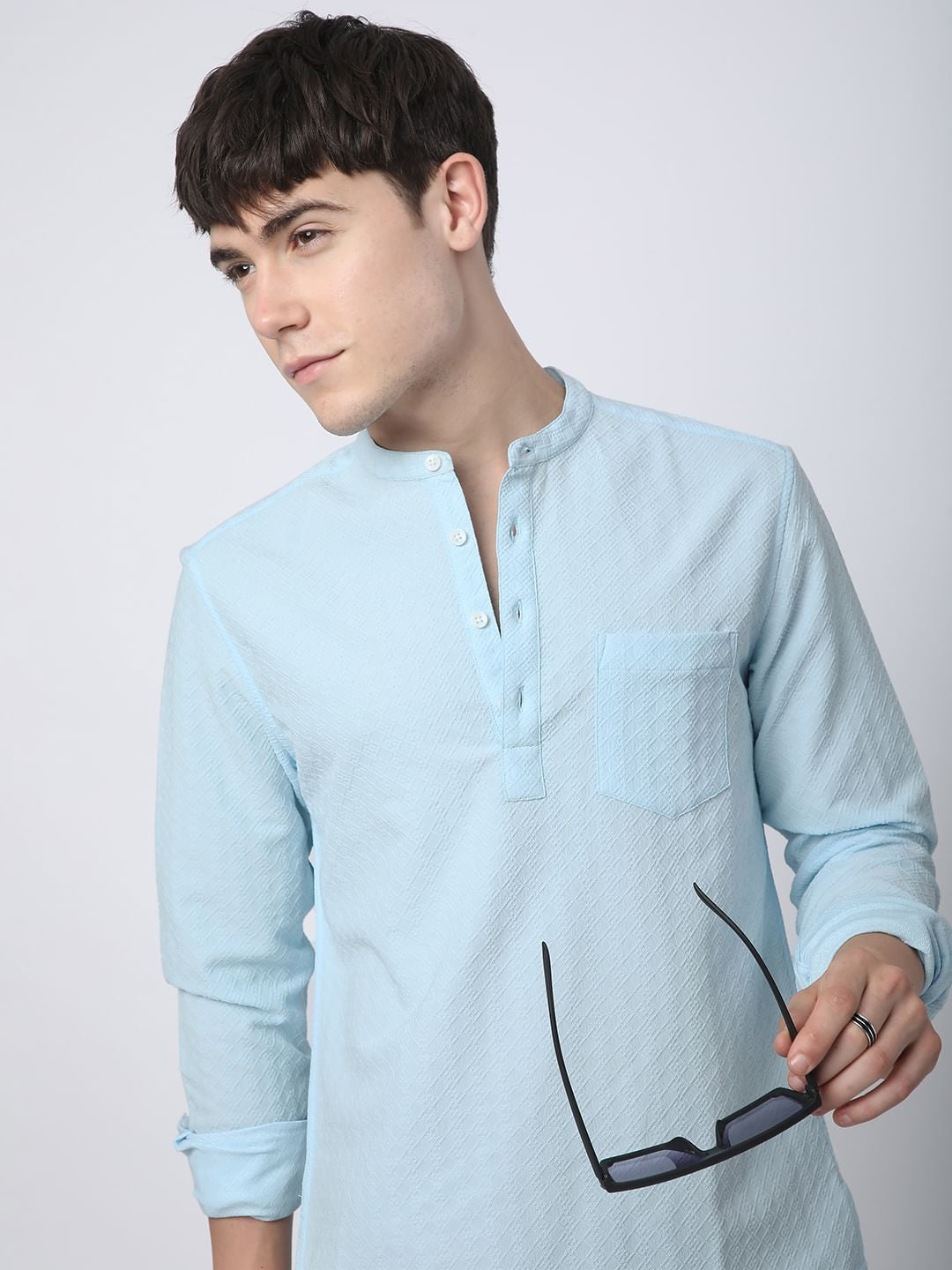 Arctic Blue Lozenge Jacquard Kurta