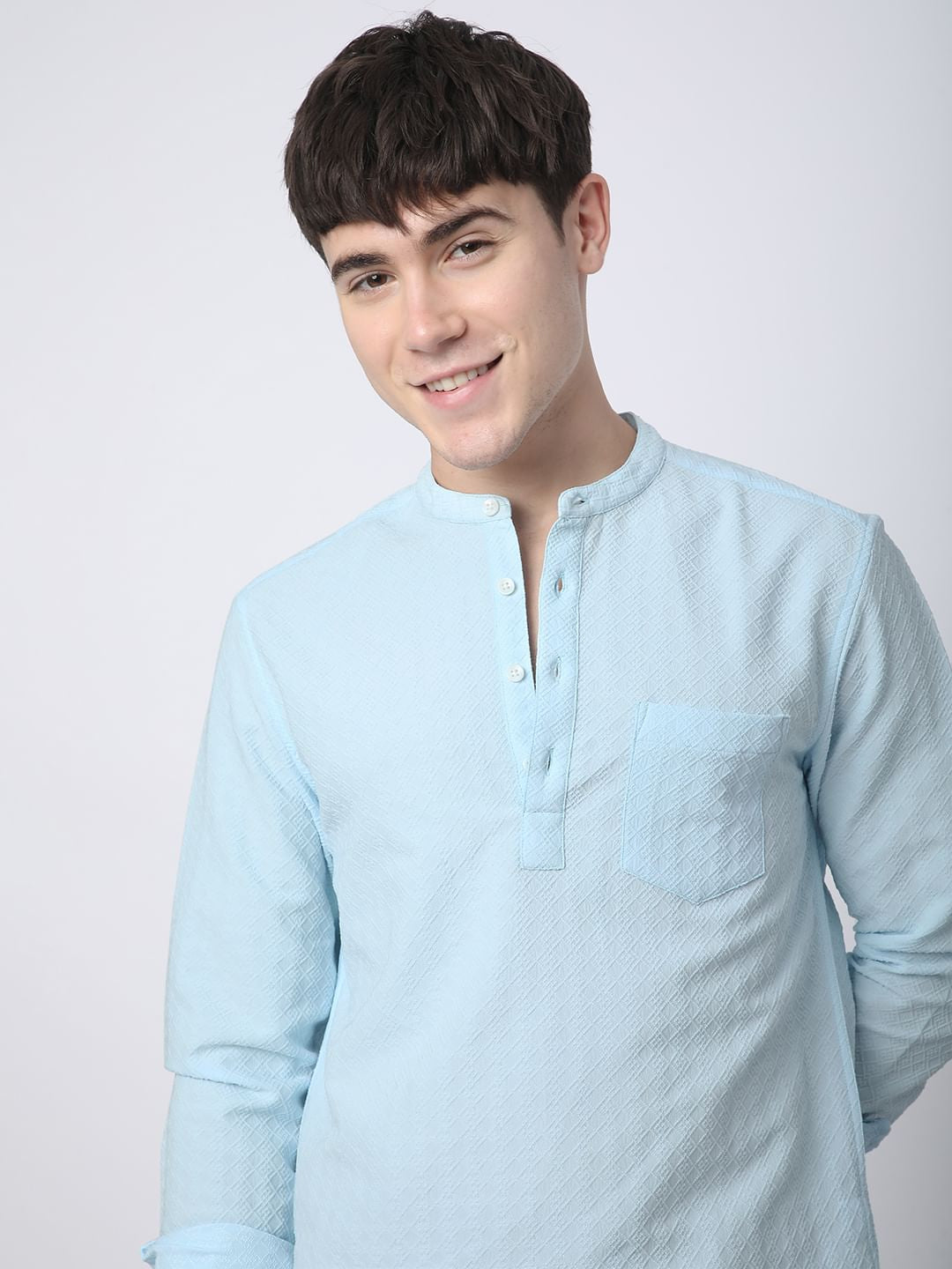 Arctic Blue Lozenge Jacquard Kurta