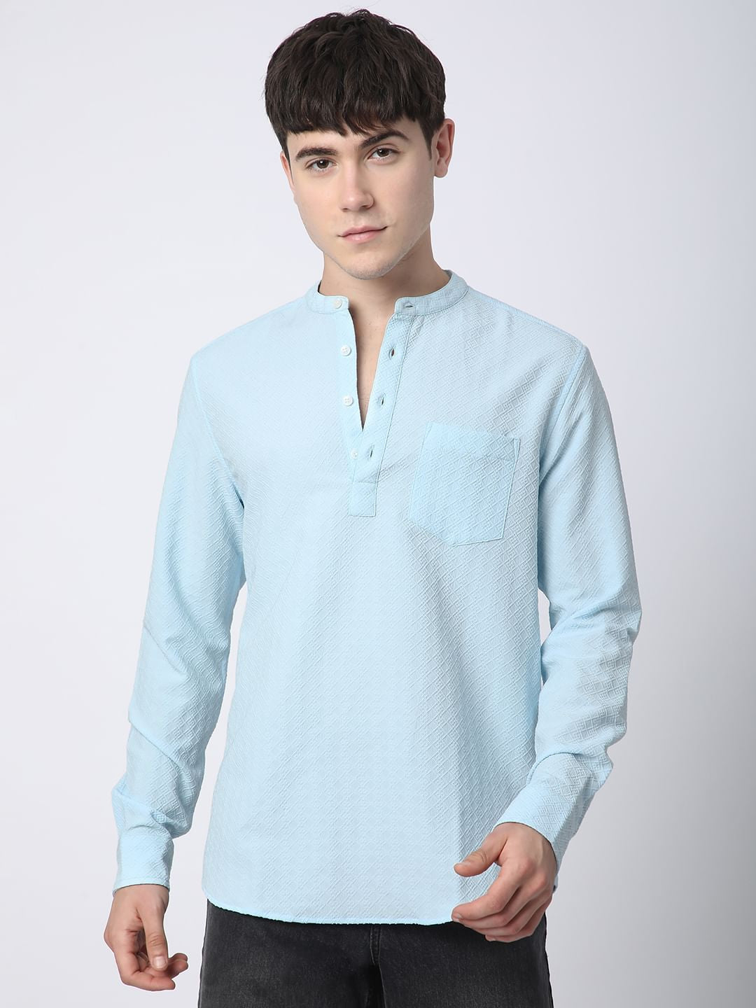 Arctic Blue Lozenge Jacquard Kurta