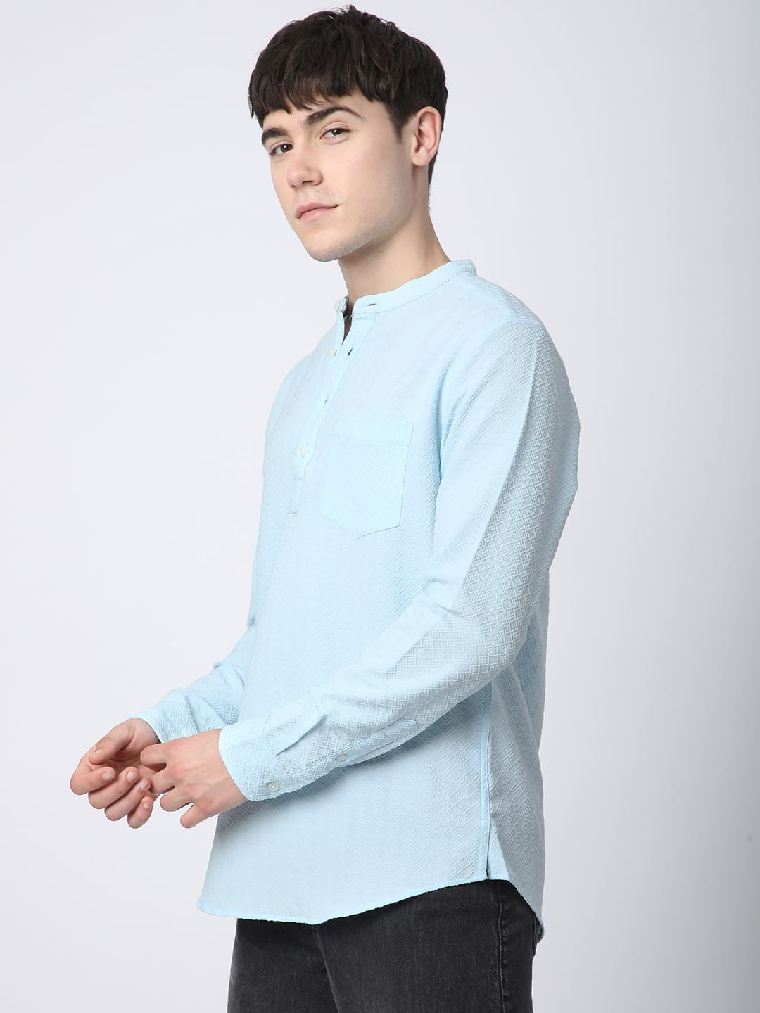 Arctic Blue Lozenge Jacquard Kurta