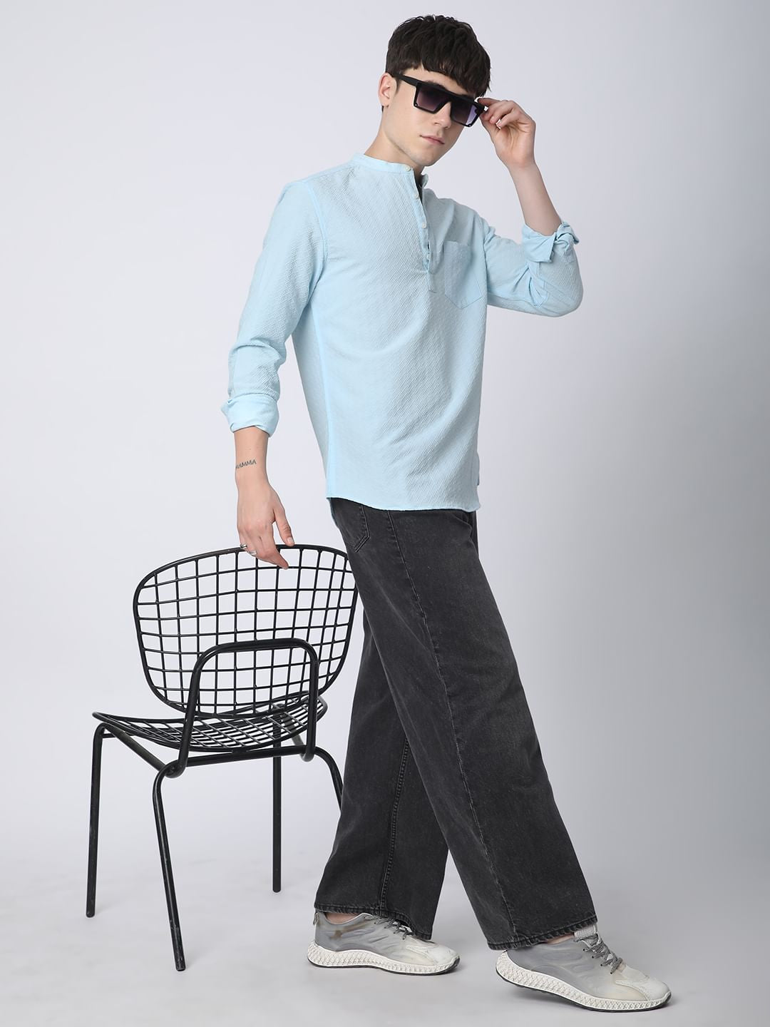 Arctic Blue Lozenge Jacquard Kurta