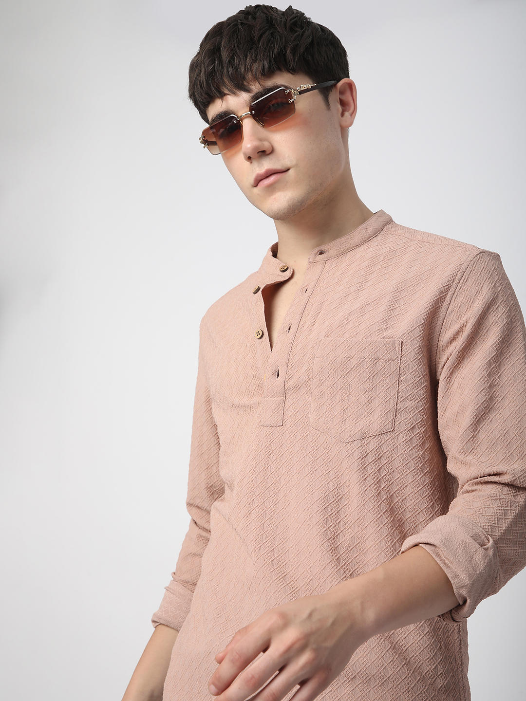Pearl Pink Lozenge Jacquard Kurta