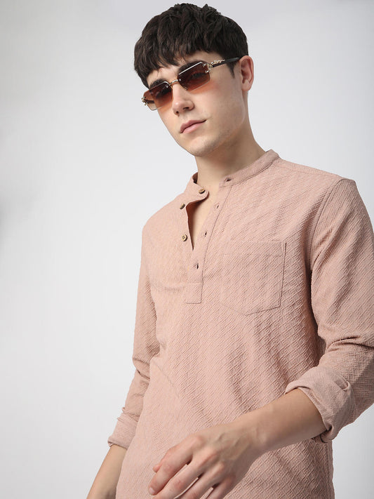 Pearl Pink Lozenge Jacquard Kurta