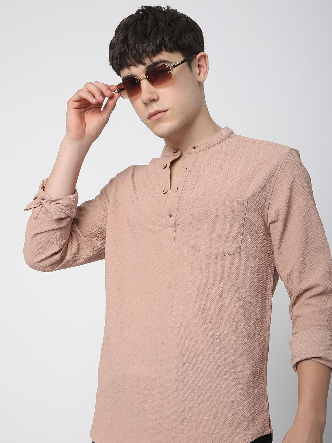 Pearl Pink Lozenge Jacquard Kurta