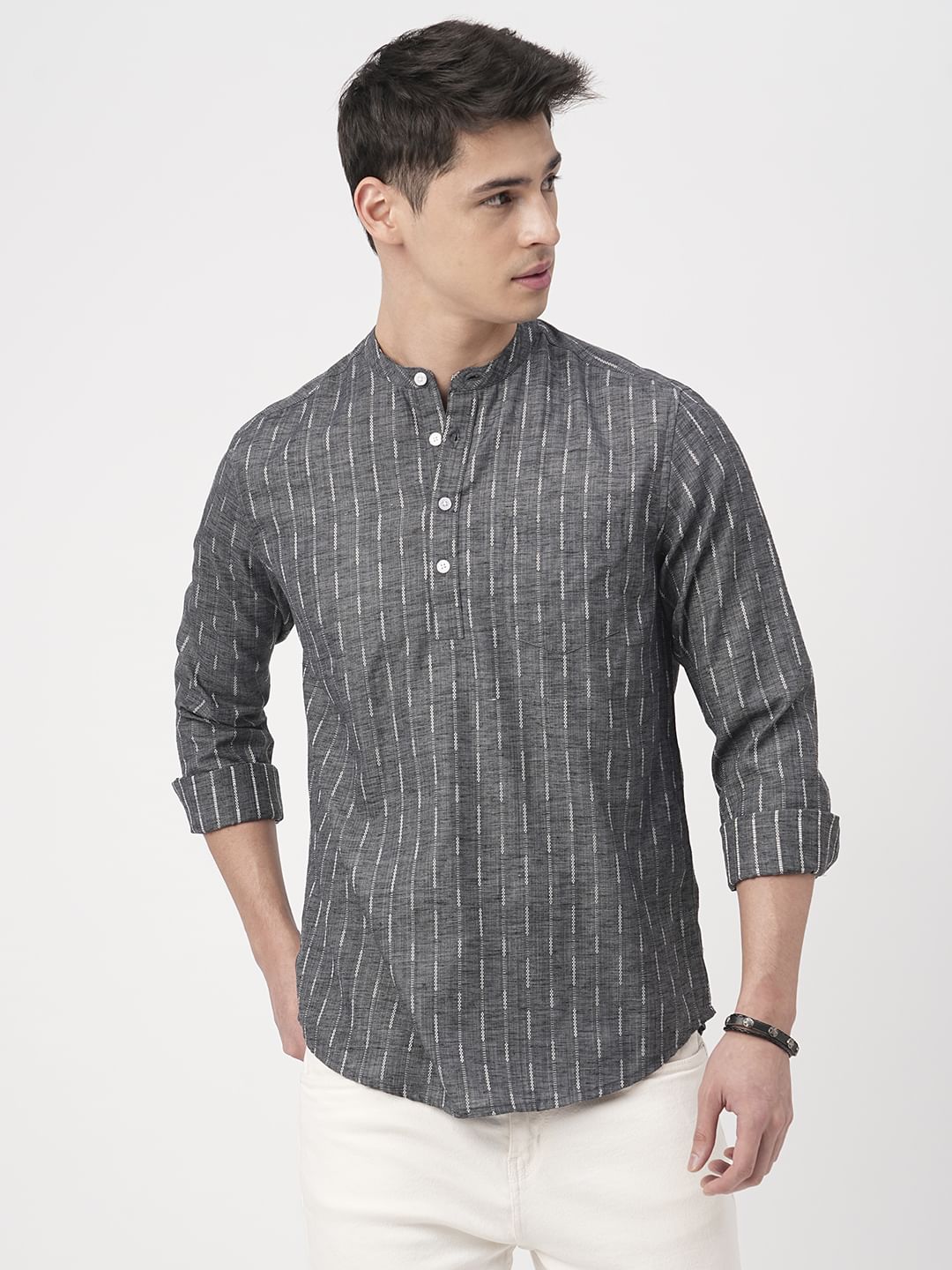 Voguish Grey Dobby Striped Kurta