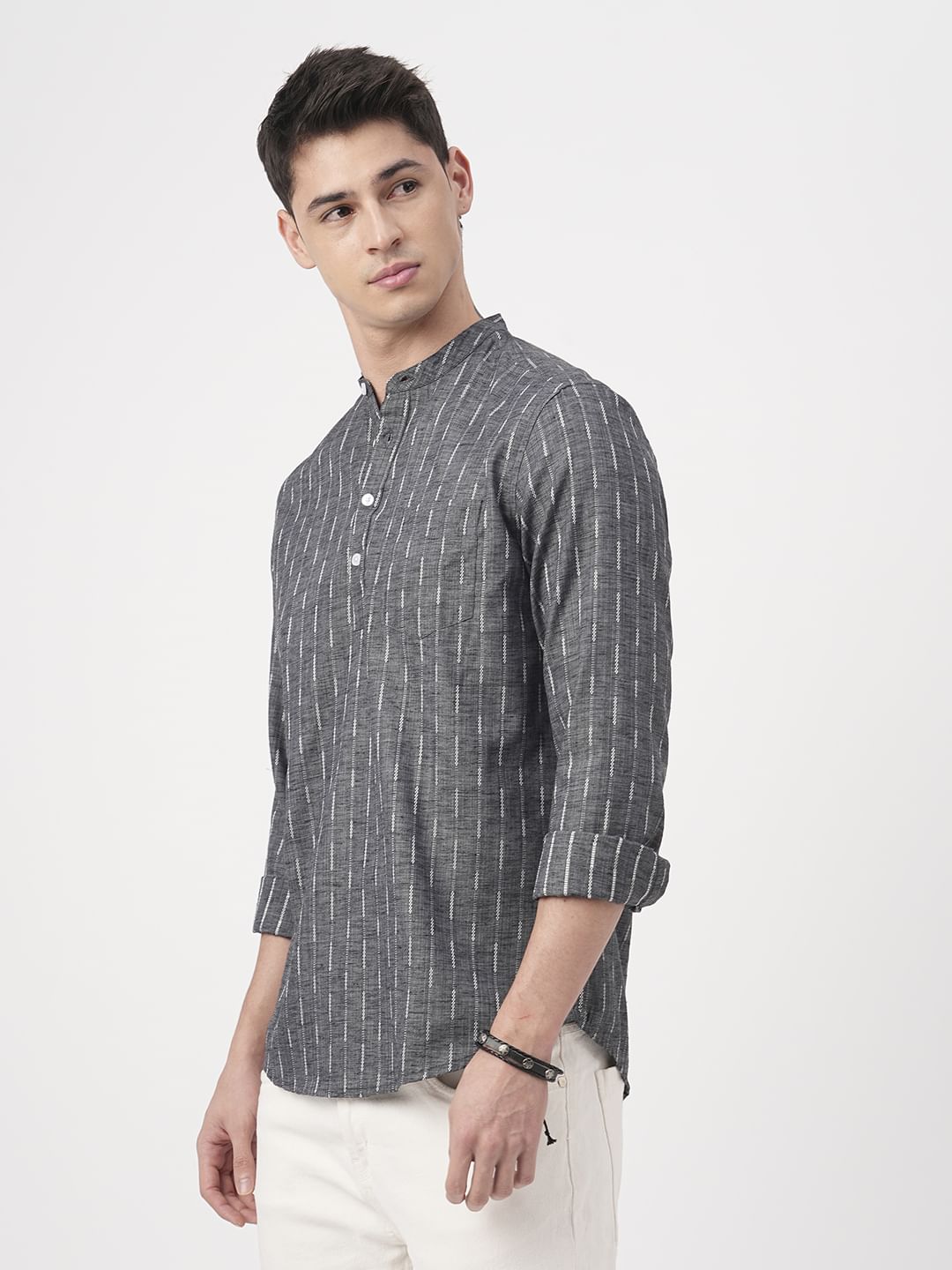 Voguish Grey Dobby Striped Kurta