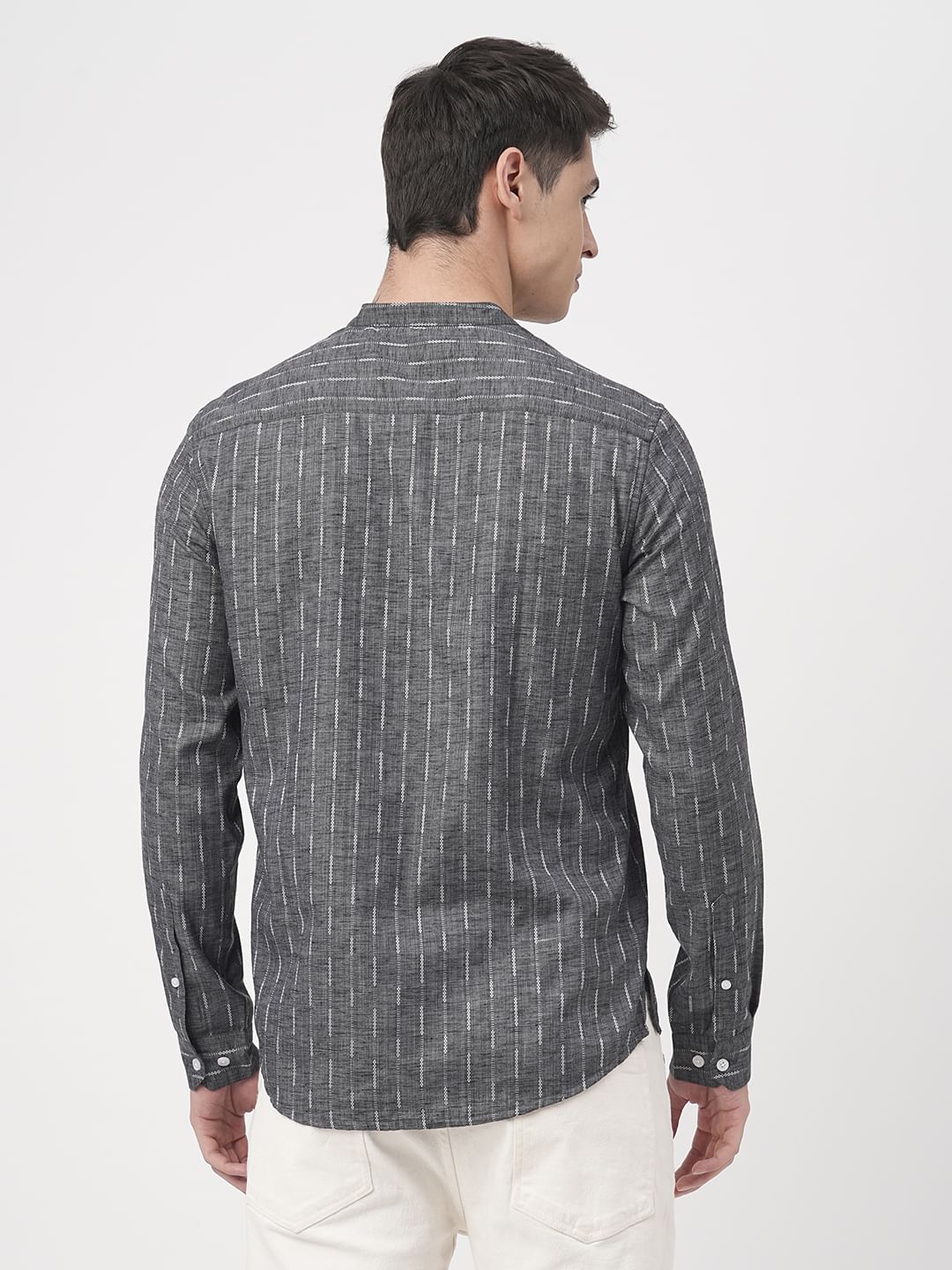Voguish Grey Dobby Striped Kurta