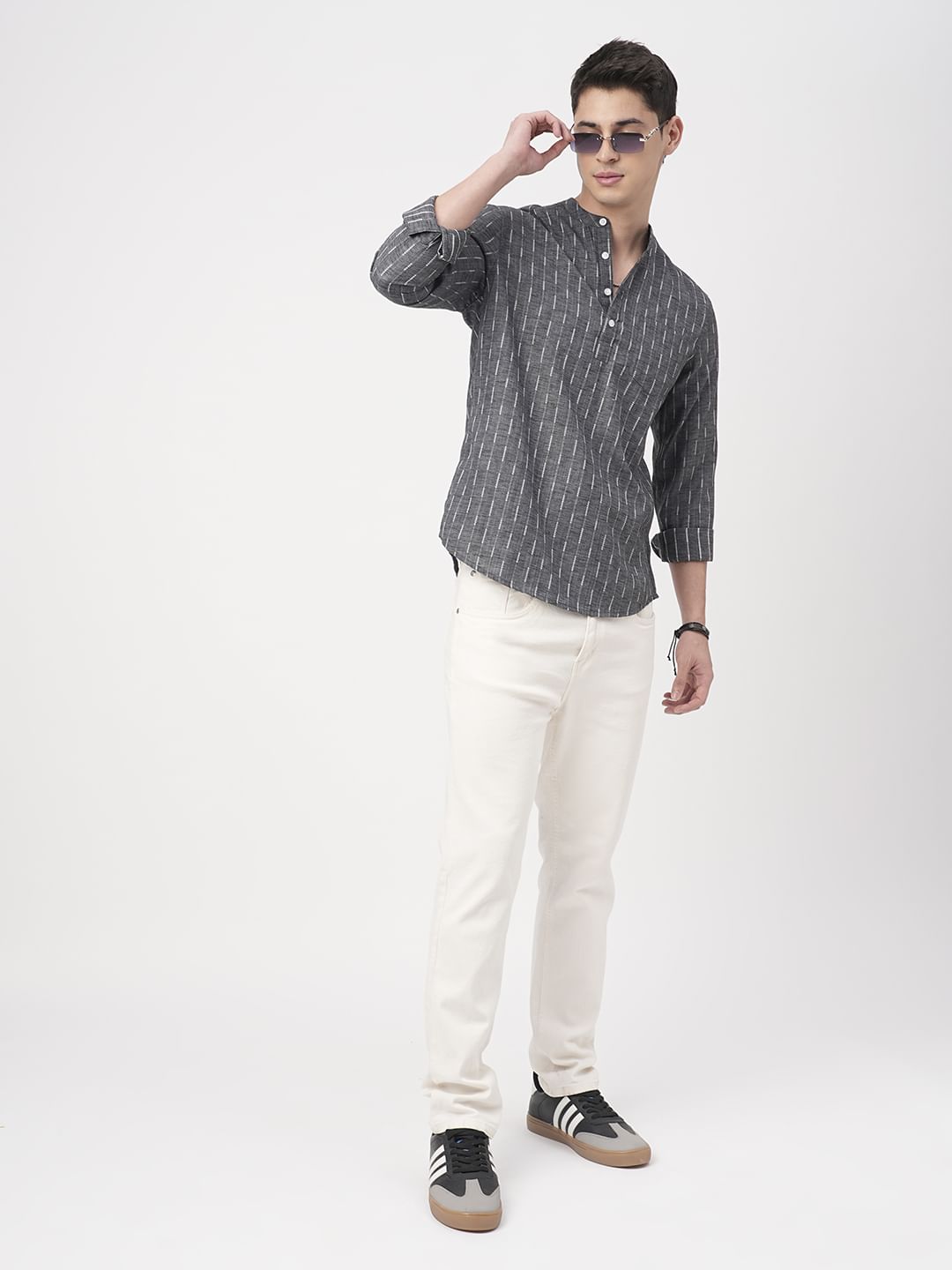 Voguish Grey Dobby Striped Kurta