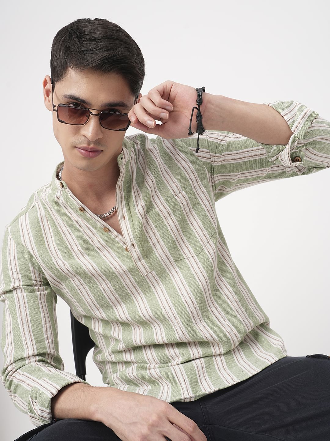 Sea-foam Green Bayadere Striped Kurta