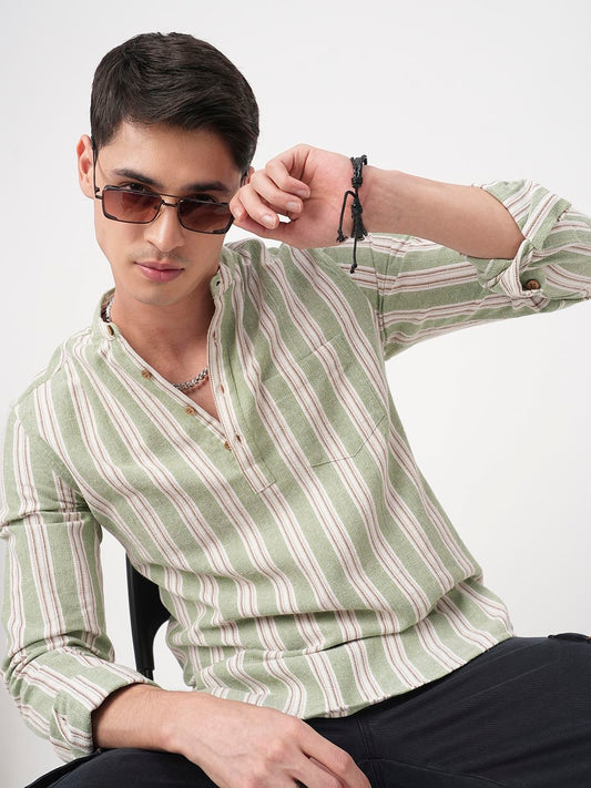 Sea-foam Green Bayadere Striped Kurta