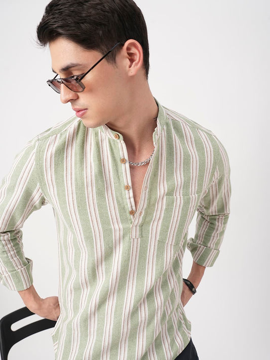 Sea-foam Green Bayadere Striped Kurta