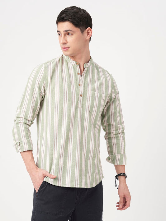 Sea-foam Green Bayadere Striped Kurta