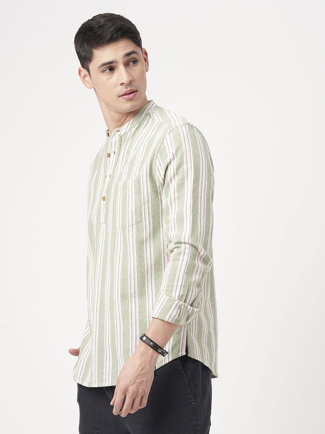 Sea-foam Green Bayadere Striped Kurta