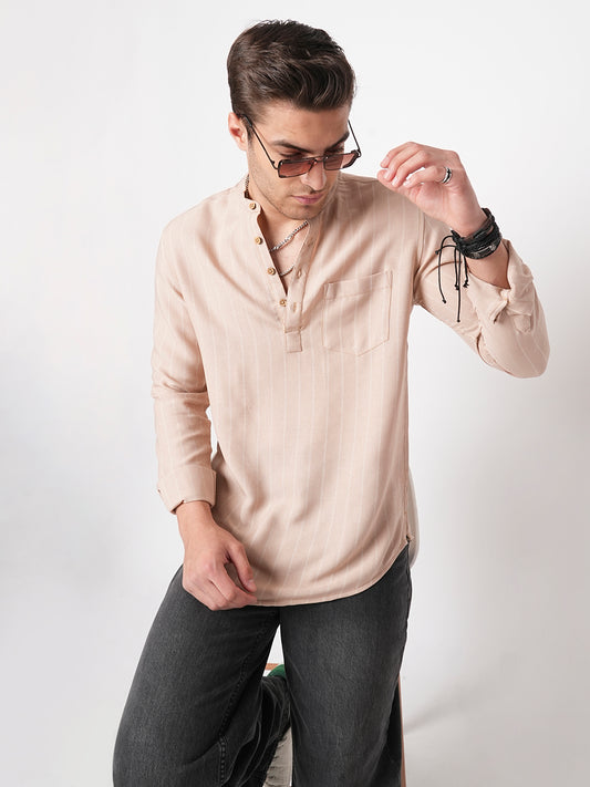 Almond Beige Chalk Stripe Kurta