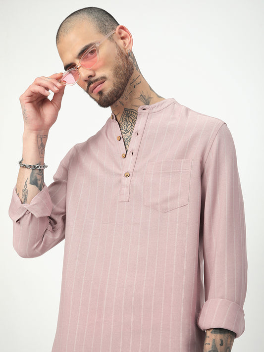 Dark Pastel Pink Striped Kurta