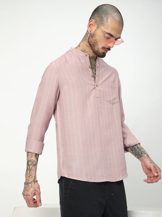 Dark Pastel Pink Striped Kurta