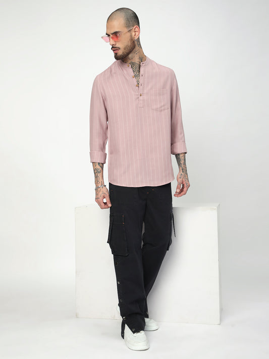 Dark Pastel Pink Striped Kurta