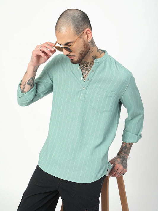 Fern Green Chalk Striped Kurta