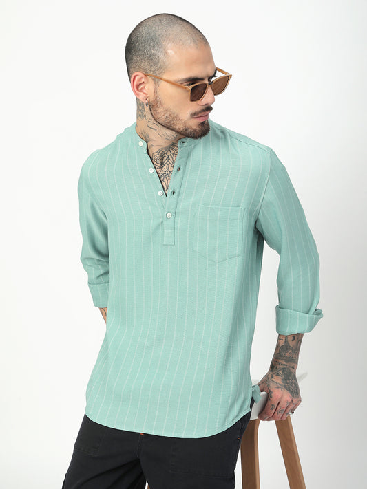 Fern Green Chalk Striped Kurta
