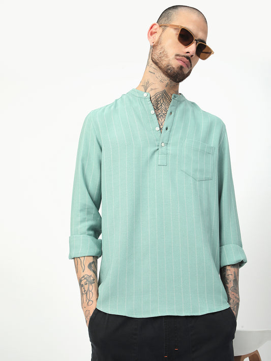Fern Green Chalk Striped Kurta