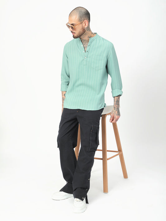 Fern Green Chalk Striped Kurta