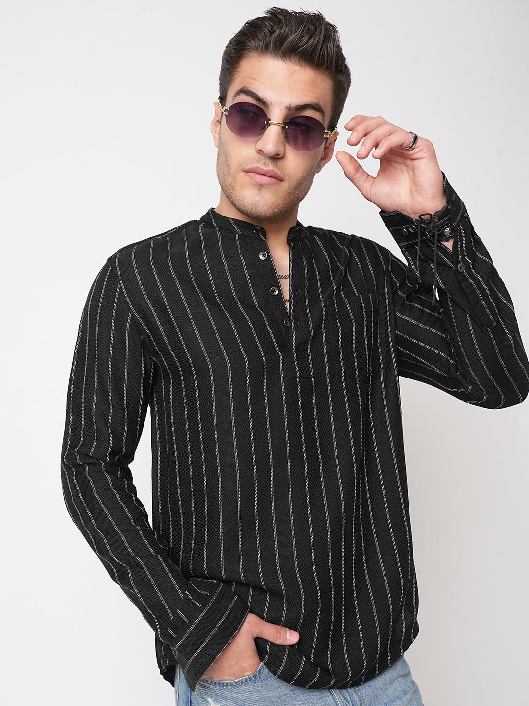 Sable Black Chalk Striped Kurta