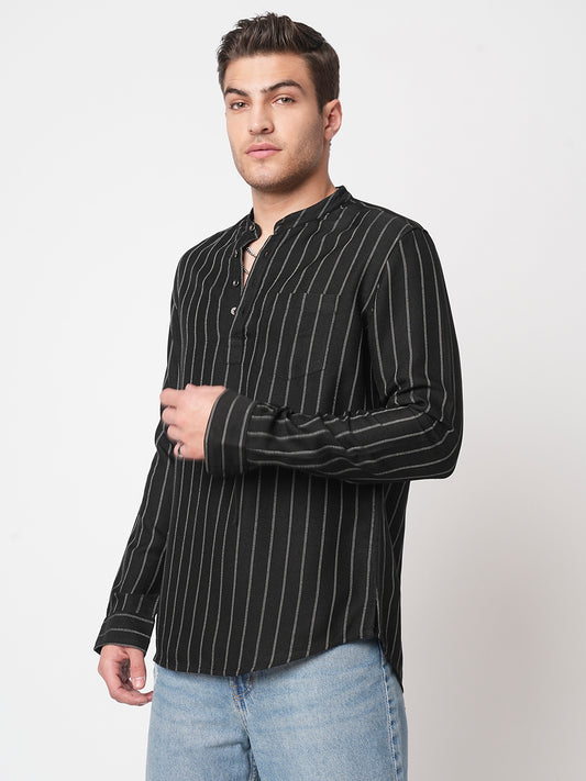 Sable Black Chalk Striped Kurta