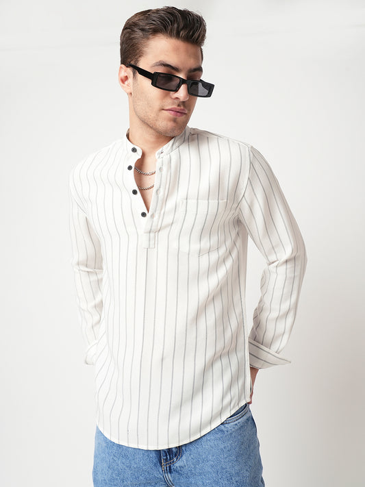 White Pencil Stripe Kurta