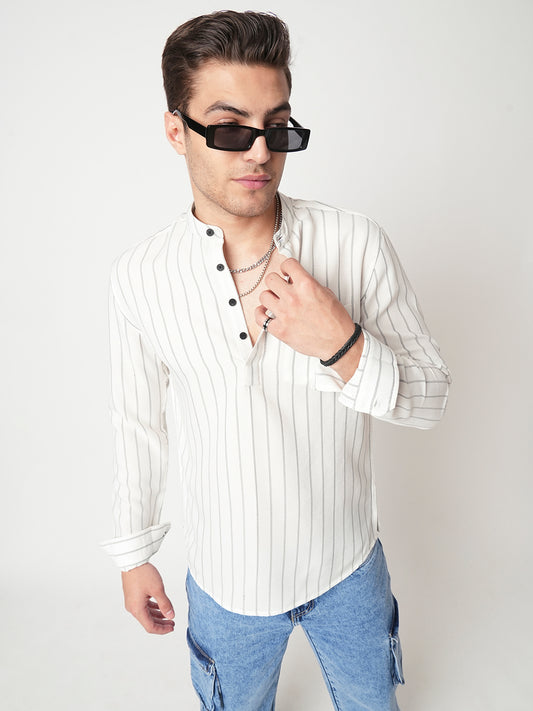 White Pencil Stripe Kurta