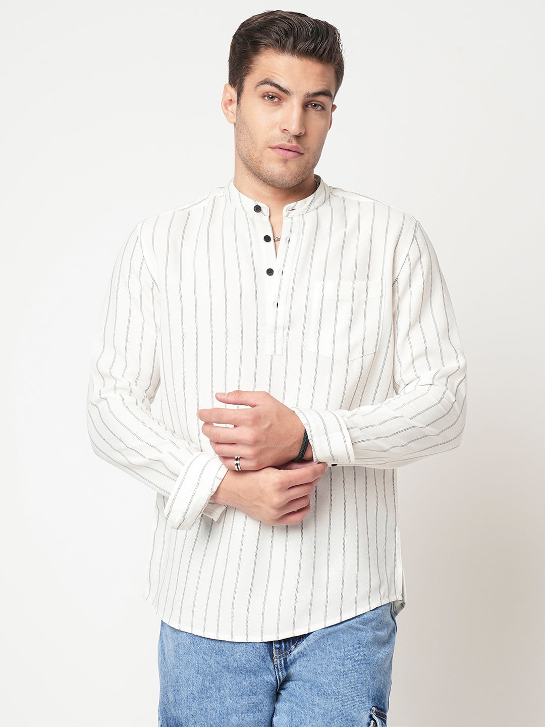 White Pencil Stripe Kurta