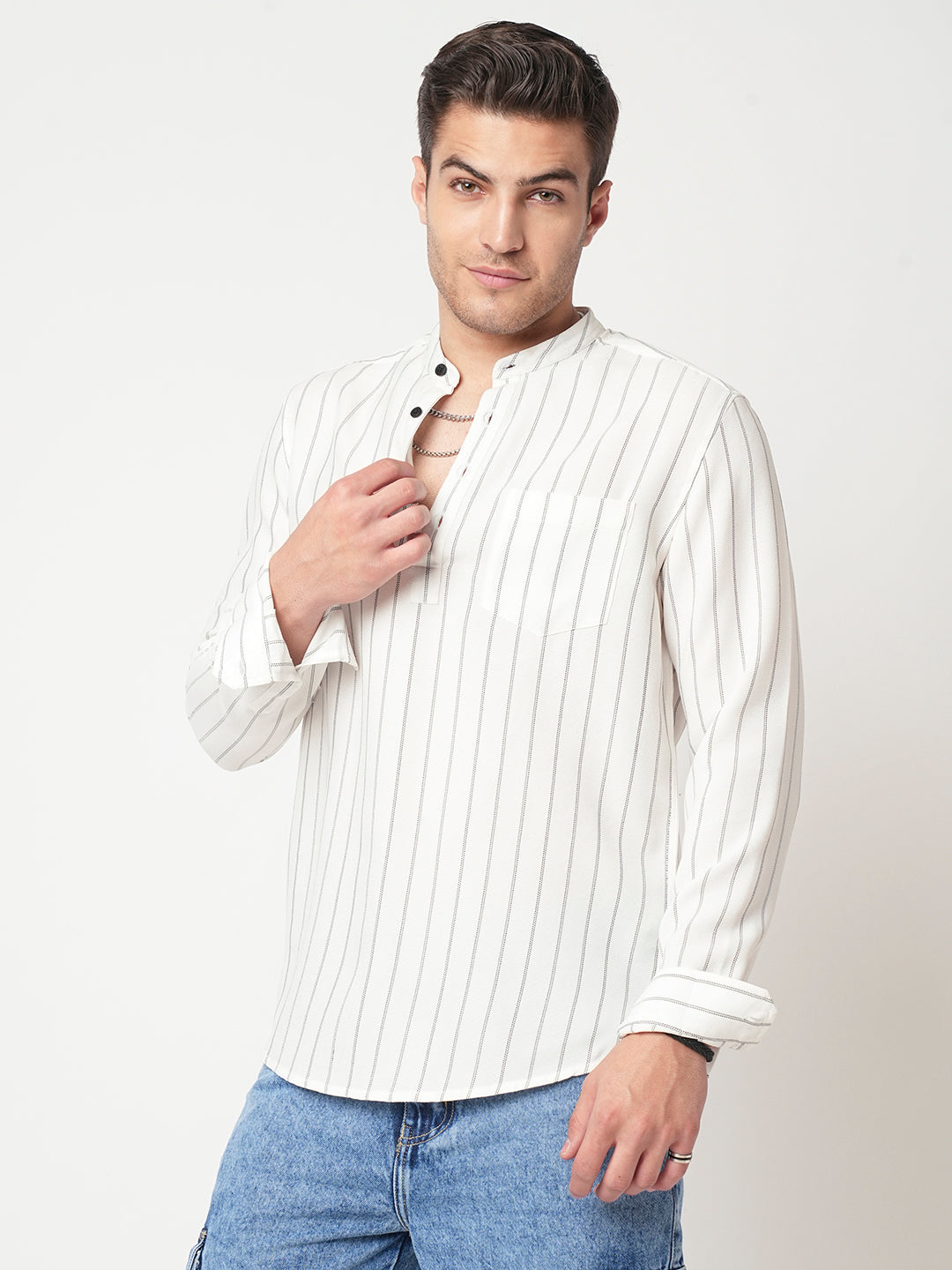 White Pencil Stripe Kurta