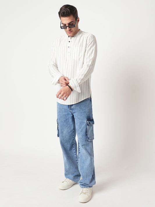 White Pencil Stripe Kurta