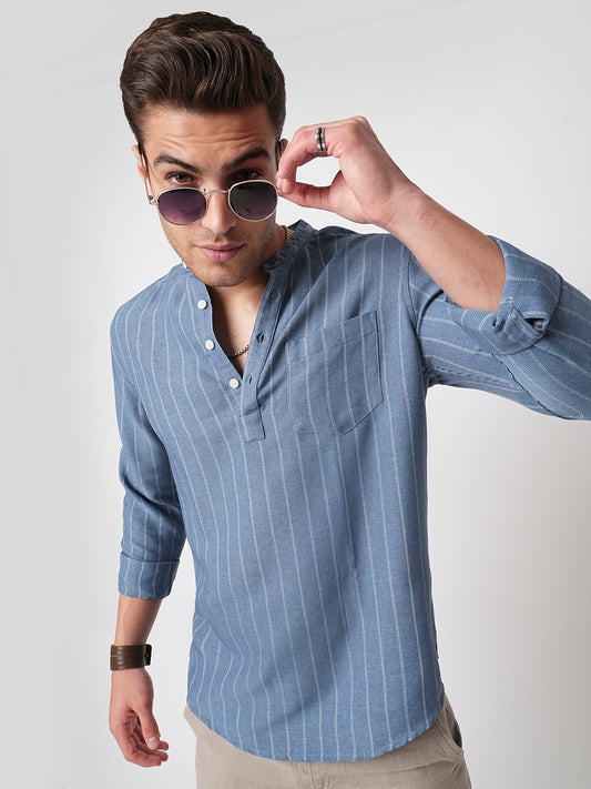 Carolina Blue Chalk Striped Kurta