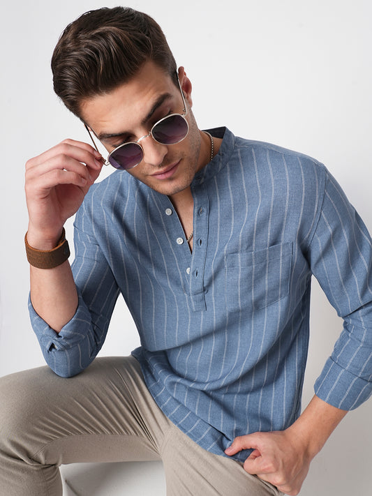 Carolina Blue Chalk Striped Kurta