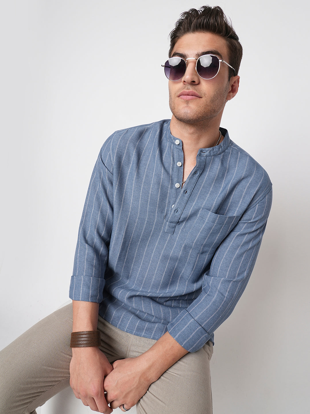 Carolina Blue Chalk Striped Kurta