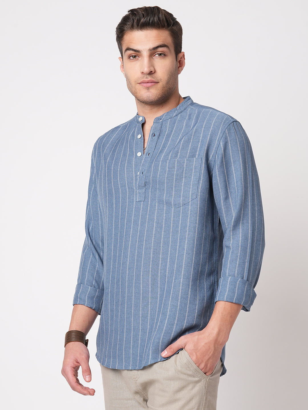 Carolina Blue Chalk Striped Kurta