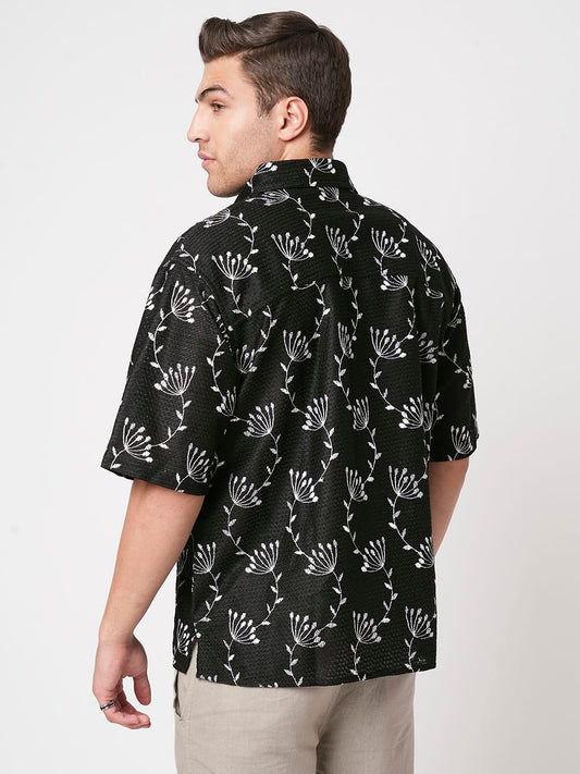 Dandelion Black Embroidered Crochet Oversized Polo Shirt