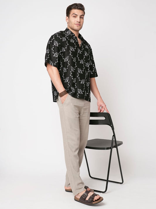 Dandelion Black Embroidered Crochet Oversized Polo Shirt