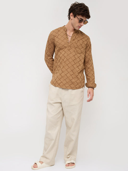 Copper Brown Diamond Embroidery Schiffli Kurta