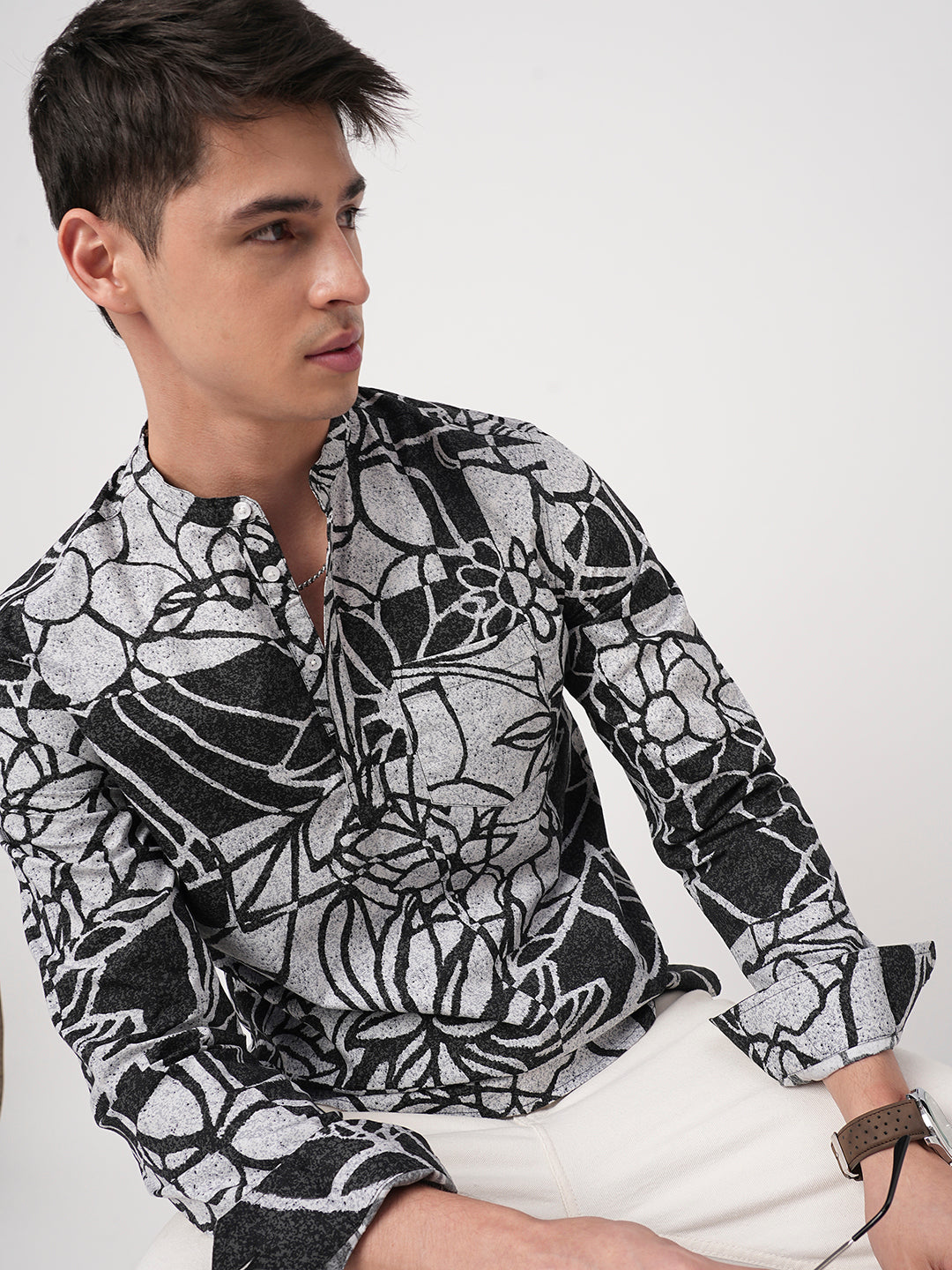 Obsidian Black Abstract Printed Kurta