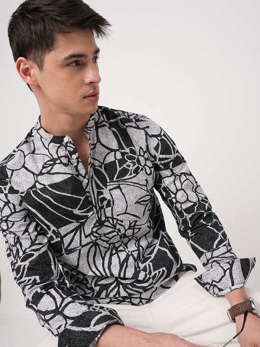 Obsidian Black Abstract Printed Kurta