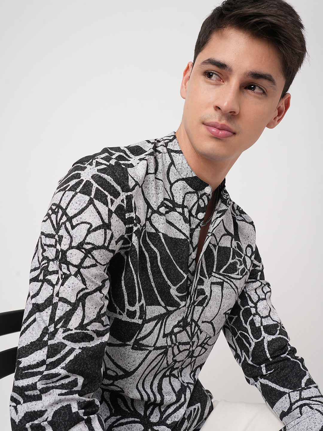 Obsidian Black Abstract Printed Kurta