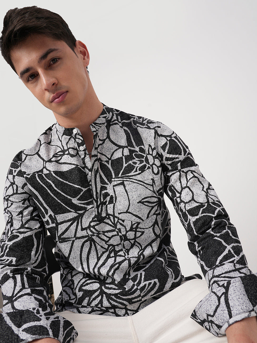 Obsidian Black Abstract Printed Kurta